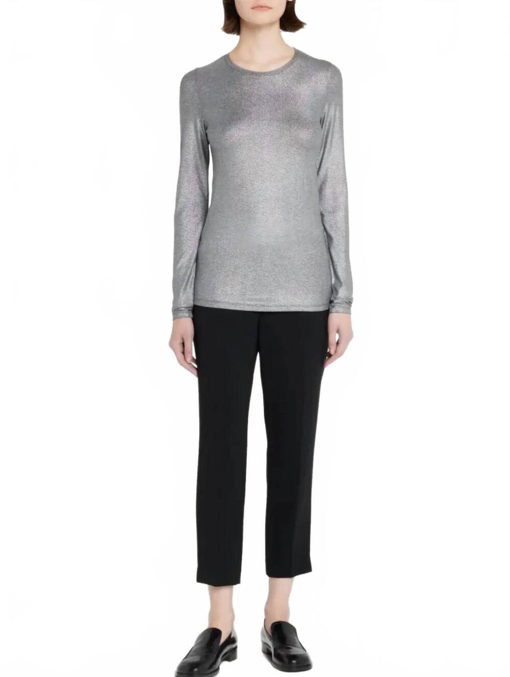 NEW MAJESTIC FILATURES soft touch metallic crew neck top in anthracite